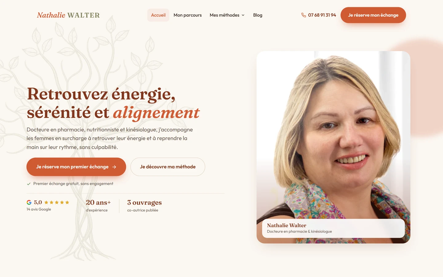 Site web de Nathalie Walter, coach santé à Rueil-Malmaison (Hauts-de-Seine), vue ordinateur, refonte LUMINIA